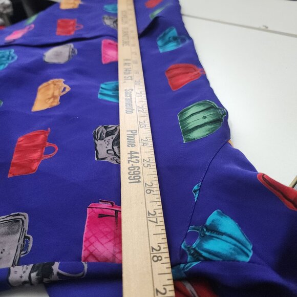 Vintage Maggie McNaughton handbag print colorful button up blouse Purple 3X - Picture 12 of 12